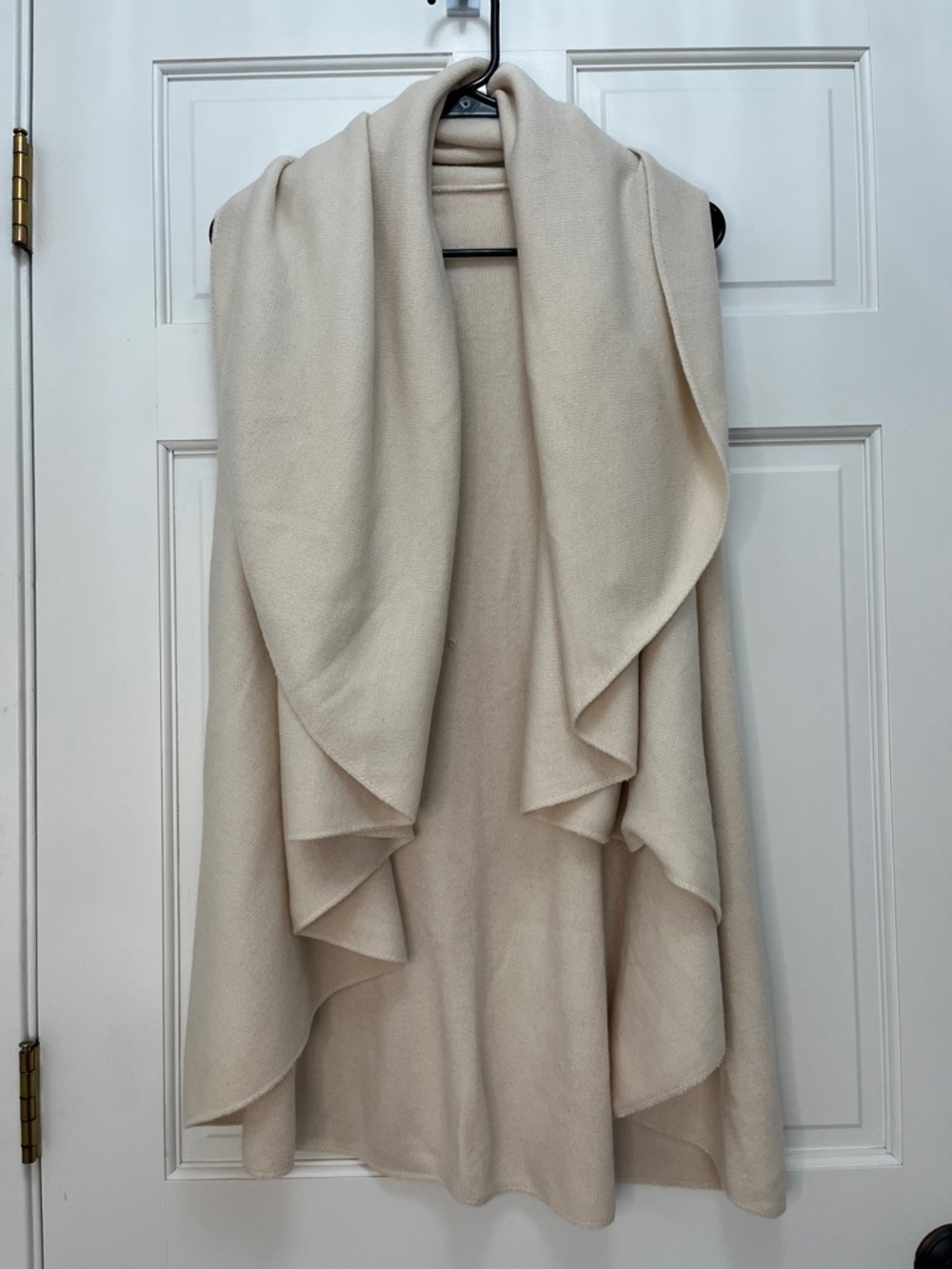 Look Cream Knit Open Front Draped Sleeveless Cardigan Vest - One Size